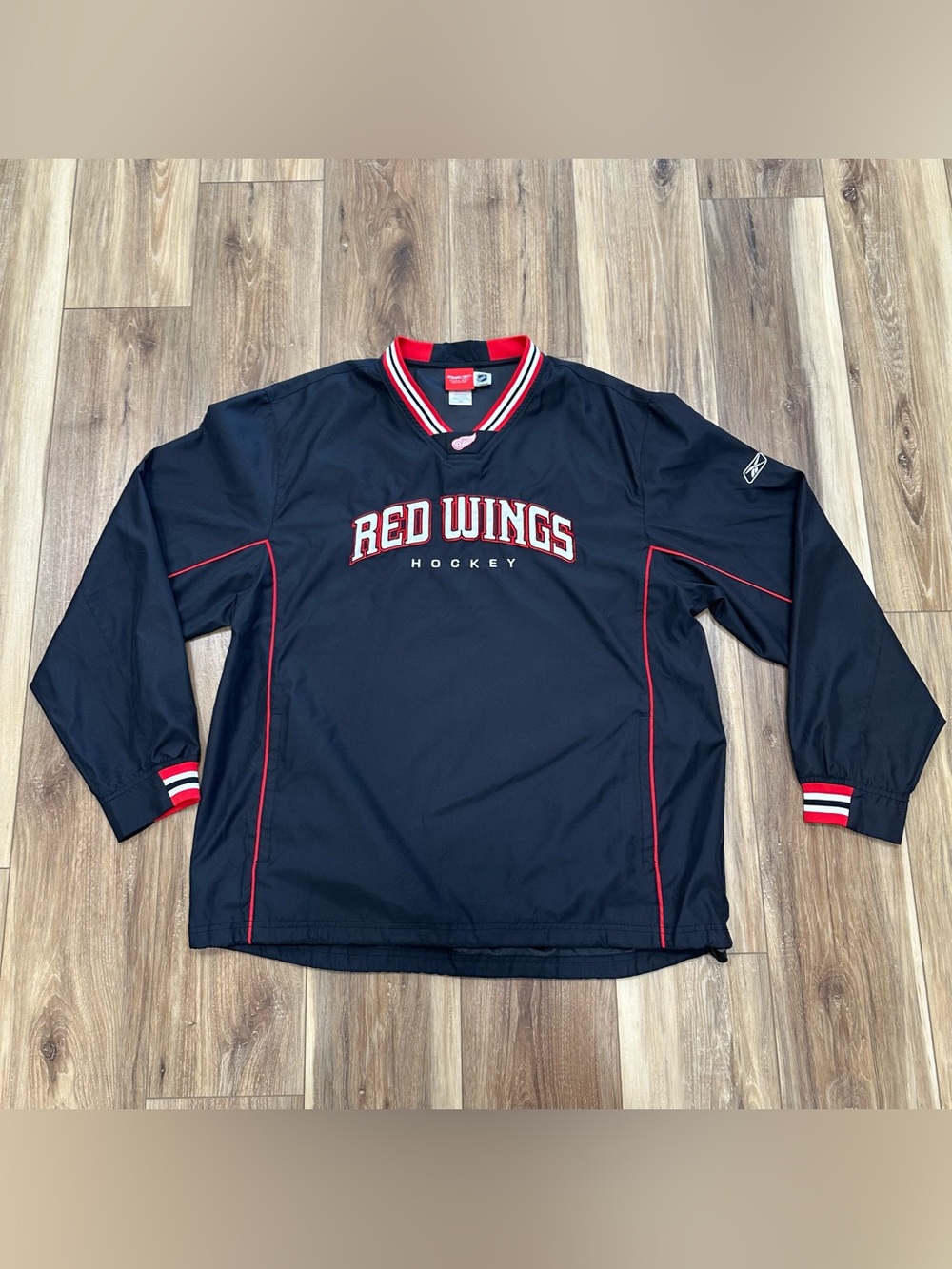 Vtg Y2K Reebok Face Off Detroit Red Wings Pullover Windbreaker, Black, Large